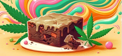 Image shows a colourful cartoon CBD brownie. What will a CBD Brownie Do and other questions are answered in this short blog by Organic Secrets UK Ltd